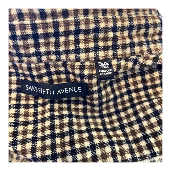 Saks Fifth Ave Shirt Men’s XL Brown Plaid Button Up Long Sleeve Casual Corduroy - Picture 7 of 13
